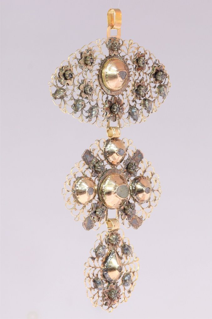 Vintage antique anno 1850, Croix de Jeannette - Pingente - 18 K Ouro rosa Diamante #2.2