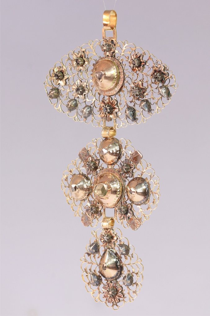 Vintage antique anno 1850, Croix de Jeannette - Pingente - 18 K Ouro rosa Diamante #2.1