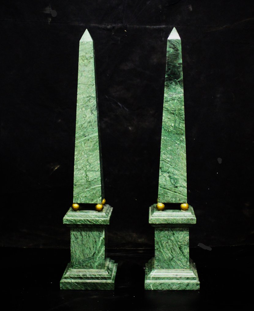 Skulptur, coppia obelischi verde aquamarina - 77 cm - Marmor #1.1