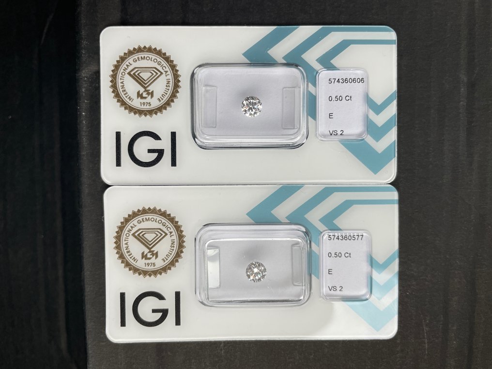 2 pcs 鑽石  (天然)  - 1.00 ct - E(近乎完全無色) - VS2 - 國際寶石學院（International Gemological Institute (IGI)） #1.1