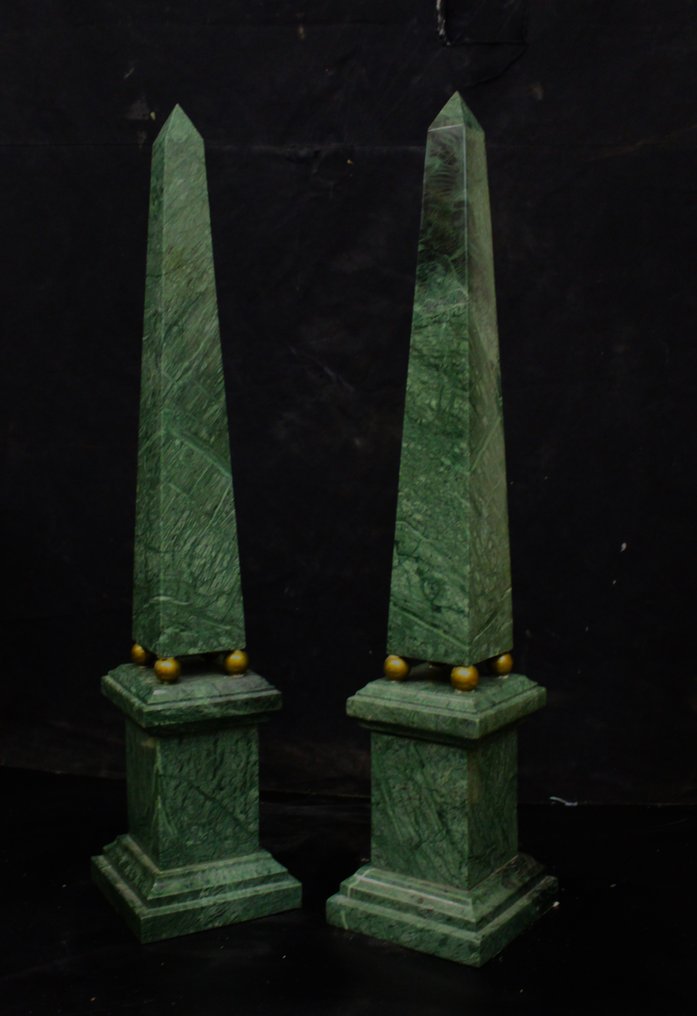 Skulptur, coppia obelischi verde aquamarina - 77 cm - Marmor #2.1
