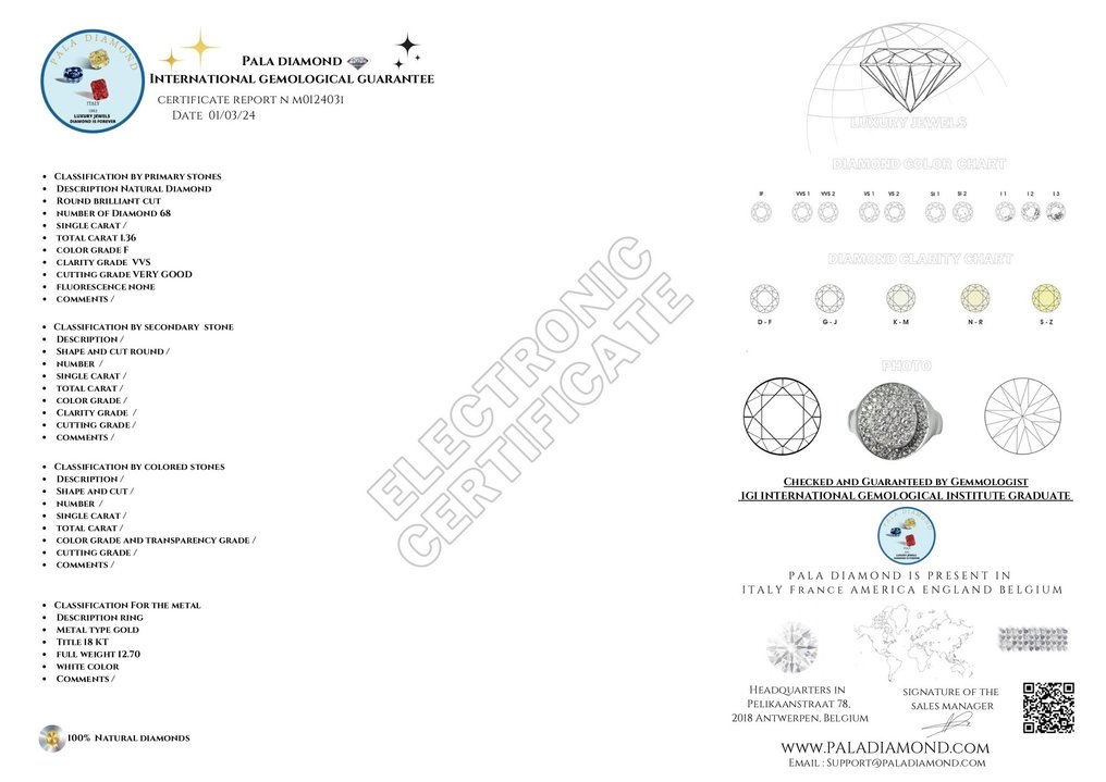 1.36 ct Pala Diamond - Anello Oro bianco Diamante  #1.3
