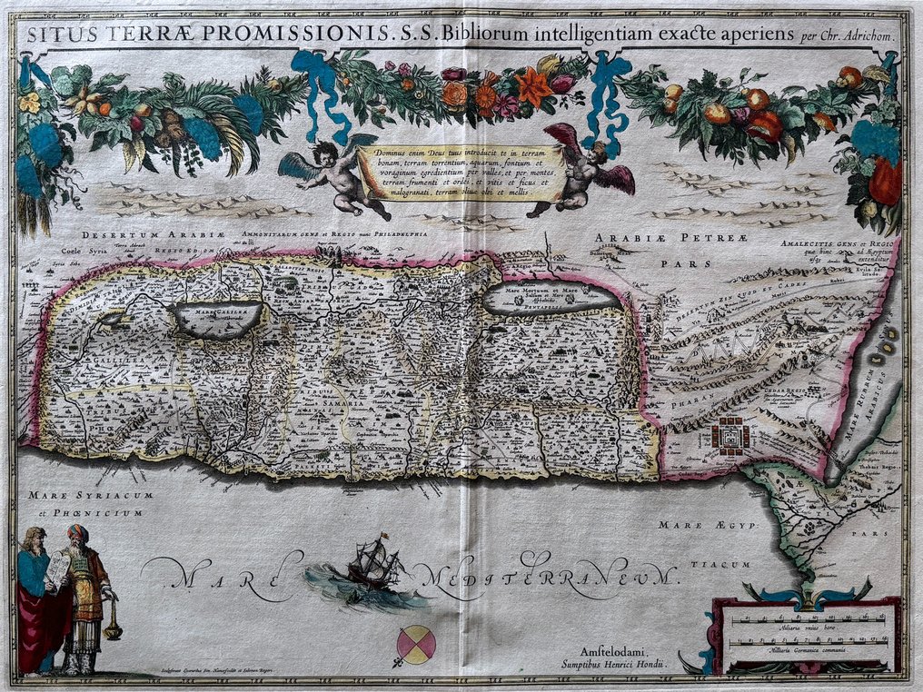 欧洲, 地图 - 带有太巴列湖和死海的应许之地地图; Hendrik Hondius / Evert Simonsz Hamersvelt - Situs Terrae Promissionis. S.S. Bibliorum intelligentiam exacte aperiens - 1621-1650 #1.1