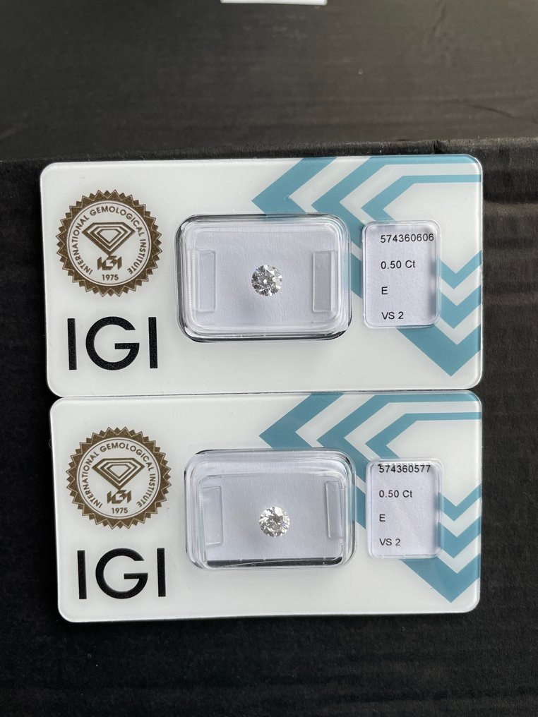 2 pcs 鑽石  (天然)  - 1.00 ct - E(近乎完全無色) - VS2 - 國際寶石學院（International Gemological Institute (IGI)） #2.1