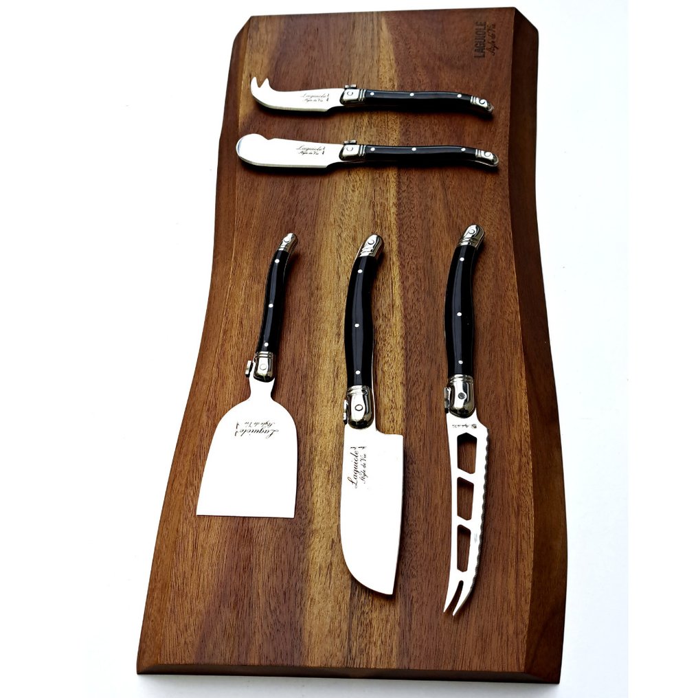 Laguiole 5x Cheese knives Wood Serving Board Acacia Wood Black