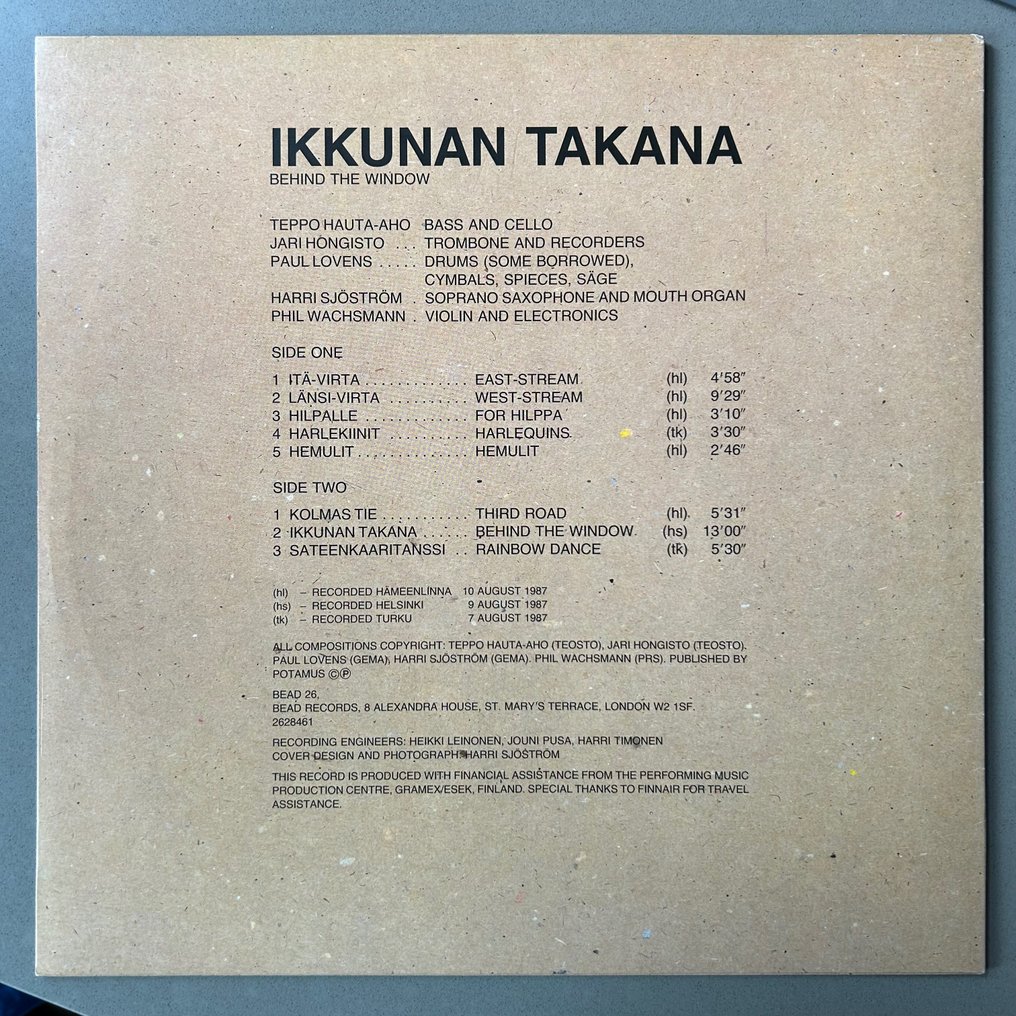 Quintet Moderne - Ikkunan Takana = behind the window (SIGNED by Paul Lovens, Harri Sjostrom & Teppo Hauta-aho 1st - Μονός δίσκος βινυλίου - 1987 #1.2