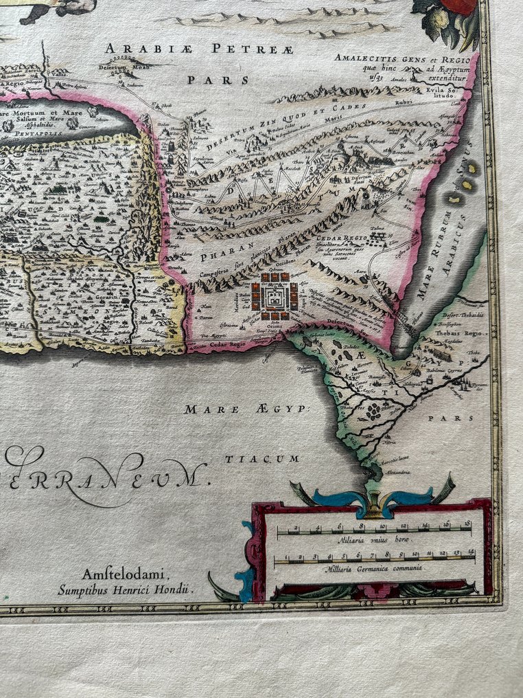 欧洲, 地图 - 带有太巴列湖和死海的应许之地地图; Hendrik Hondius / Evert Simonsz Hamersvelt - Situs Terrae Promissionis. S.S. Bibliorum intelligentiam exacte aperiens - 1621-1650 #3.2