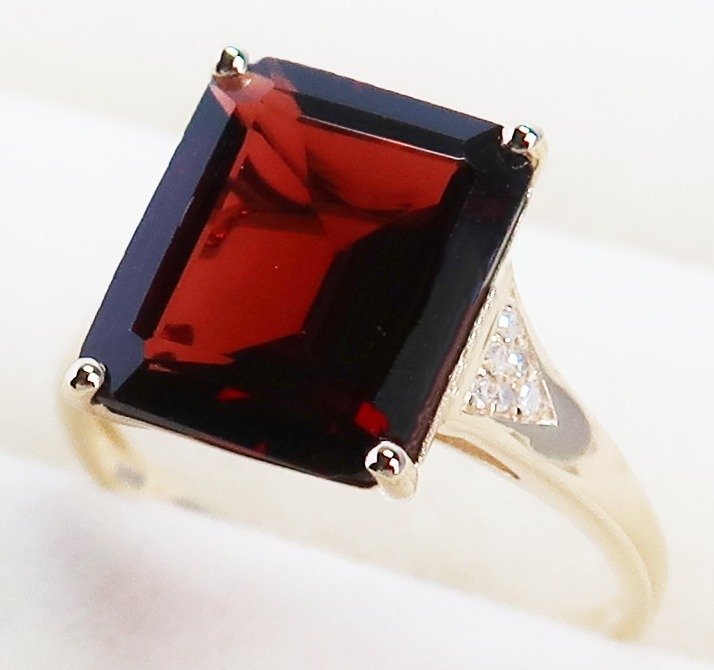 沒有保留價 - 戒指 - 14 克拉 黃金 石榴石 - 鉆石 #1.0
