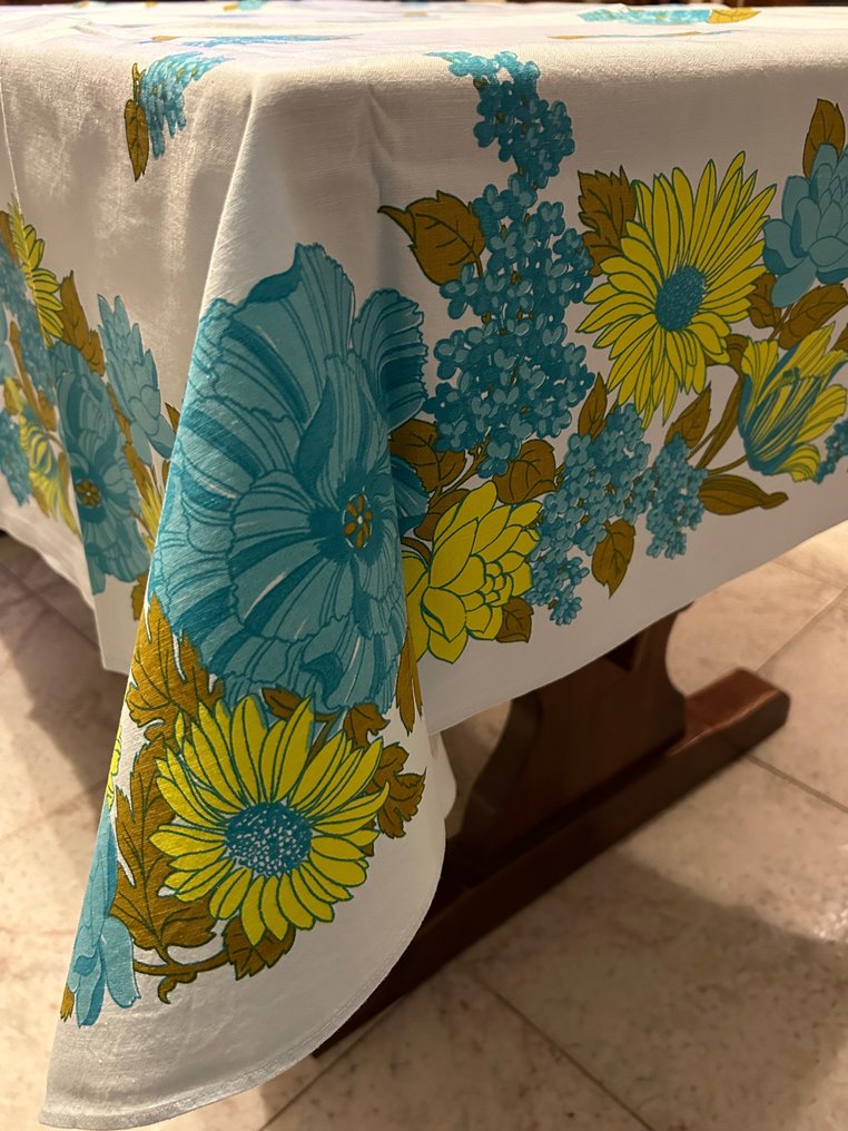 亞麻桌布，花卉圖案 - 桌布  - 200 cm - 150 cm #1.1
