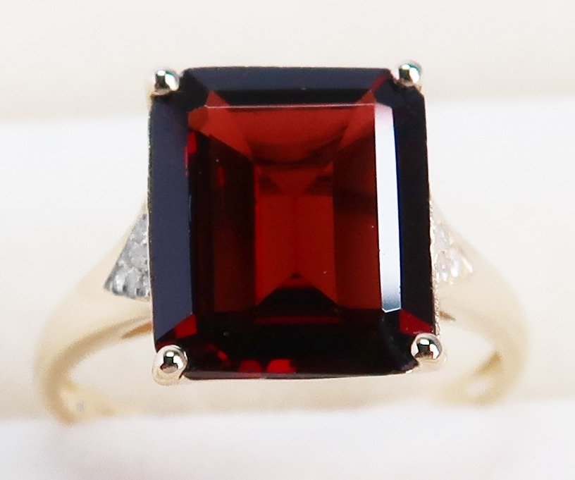 沒有保留價 - 戒指 - 14 克拉 黃金 石榴石 - 鉆石 #1.0