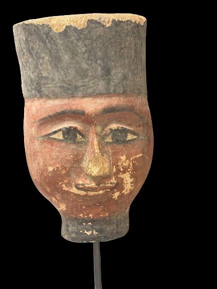 Antigo Egito, Pré-dinástico Madeira máscara de múmia barbuda. Licença de exportação espanhola. - 24.5 cm #1.1
