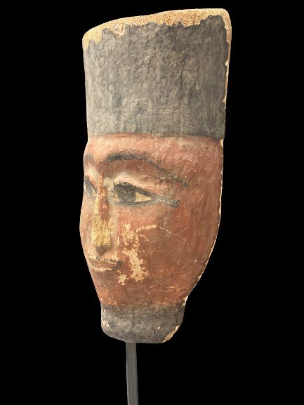 Antiguo Egipto Madera bearded mummy mask. Spanish Export License. - 24.5 cm #2.1