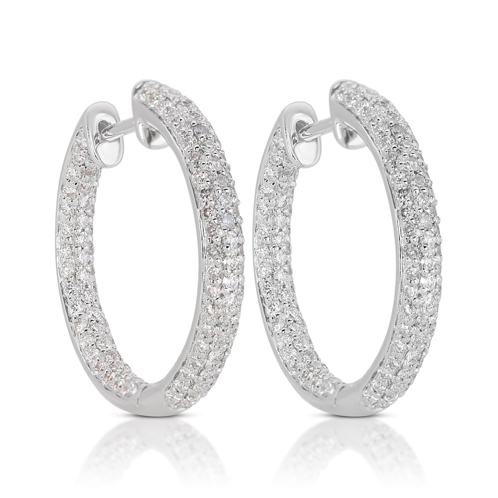 Earrings - 18 kt. White gold -  2.03ct. tw. Diamond  (Natural) #1.2