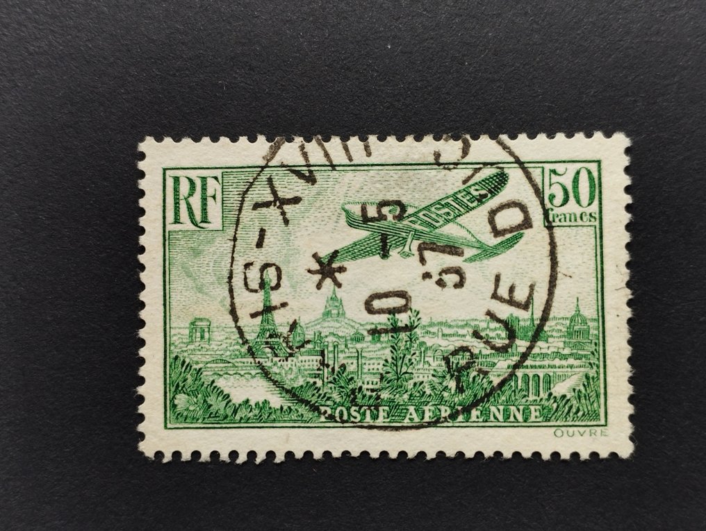 Frankreich 1936 - Luftpost 50 f. dunkelgrün und 50 f. burélé - Yvert PA N° 14b et 15 - Superbes dont signé #1.3