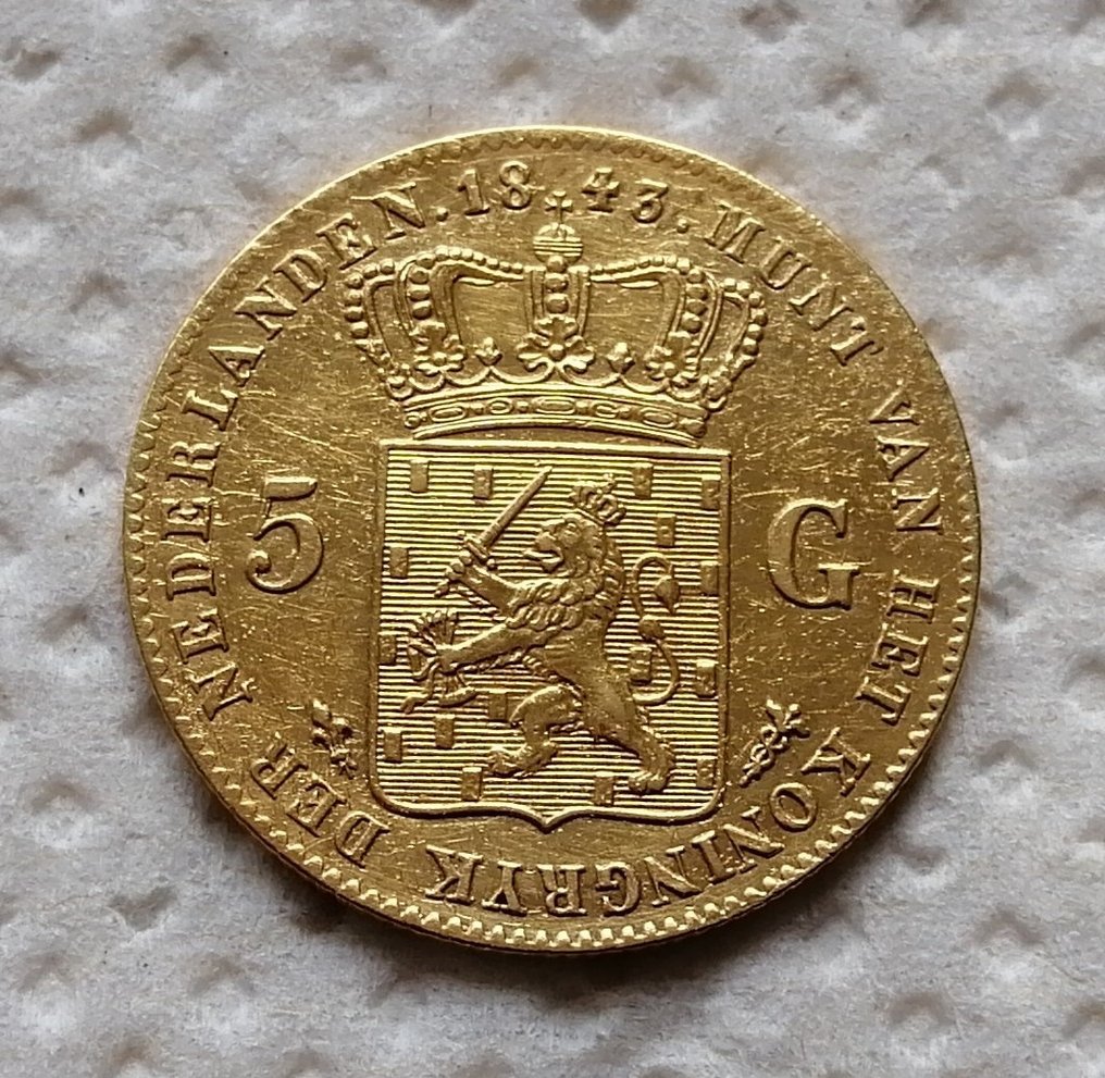 Nederländerna. Willem II (1840-1849). 5 Gulden 1843 #1.2