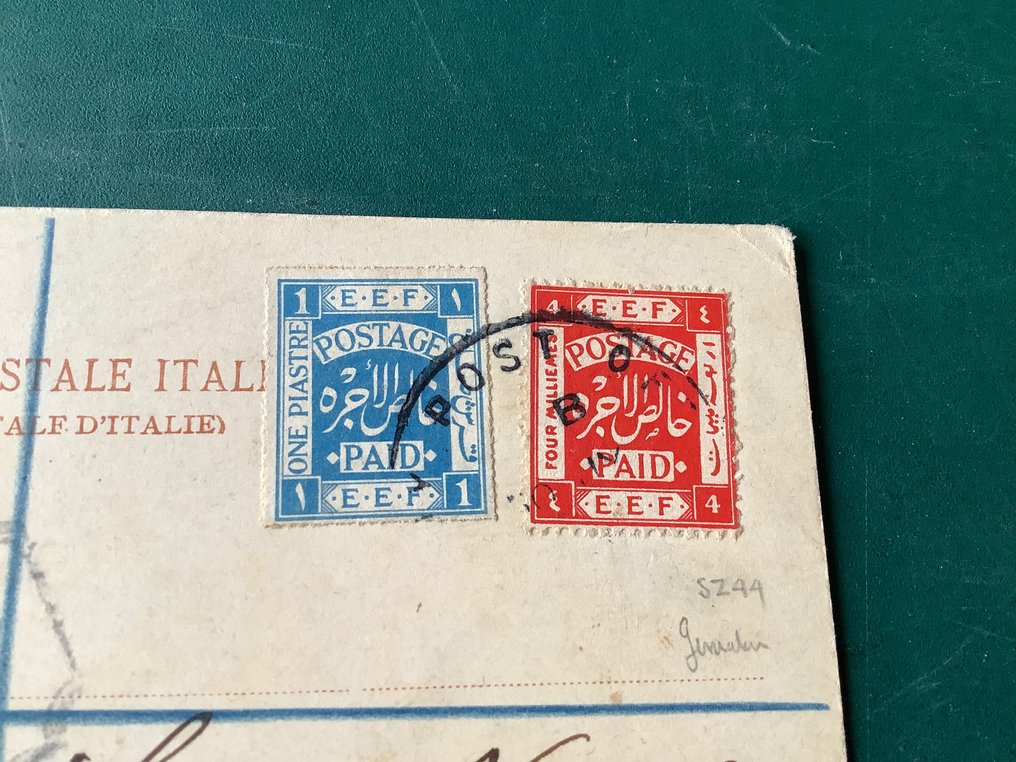 Palästina 1918 - 1 Pia und 4 Mio. auf Zensurkarte - SG 1 en 8 #3.1