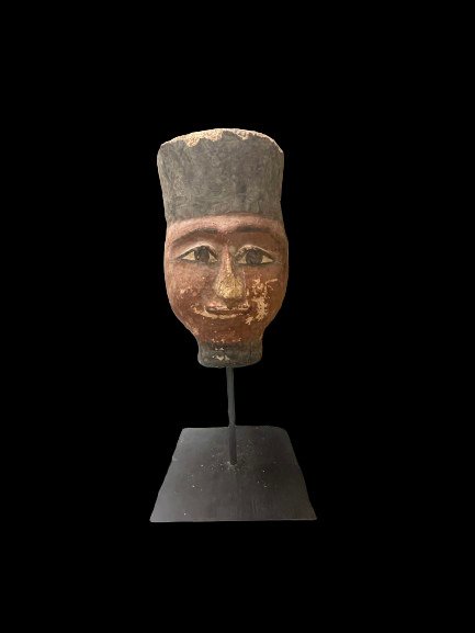 Forntida Egypten Trä skäggig mumie mask. Spansk exportlicens. - 24.5 cm #1.2