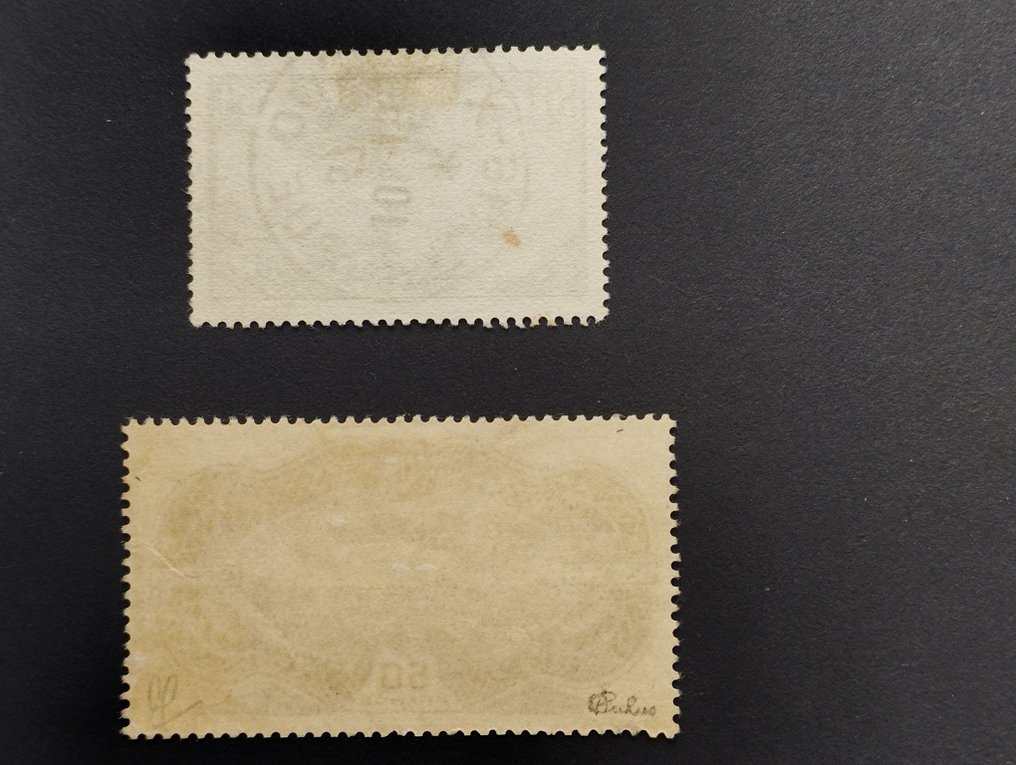 Frankreich 1936 - Luftpost 50 f. dunkelgrün und 50 f. burélé - Yvert PA N° 14b et 15 - Superbes dont signé #1.2