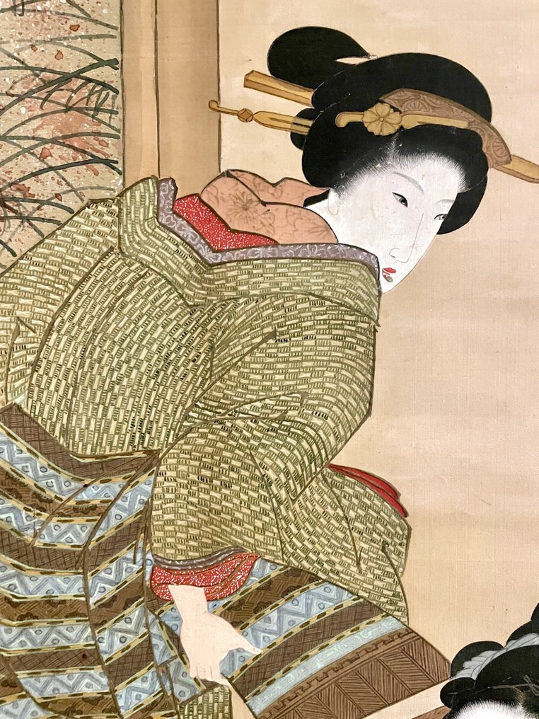 Two beauties and a cat - Unidentified ukiyo-e artist - Signed Isseitei Sekisen 一静亭石僊 and sealed - Japan - Edo Period (1600-1868) #2.1