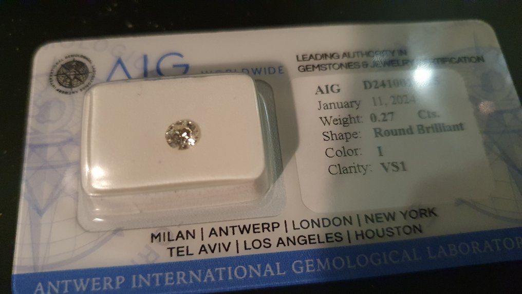 1 pcs Diamant  (Natural)  - 0.27 ct - Rotund - I - VS1 - ALGT (Laboratorul pentru testarea pietrelor prețioase din Anvers) #2.1