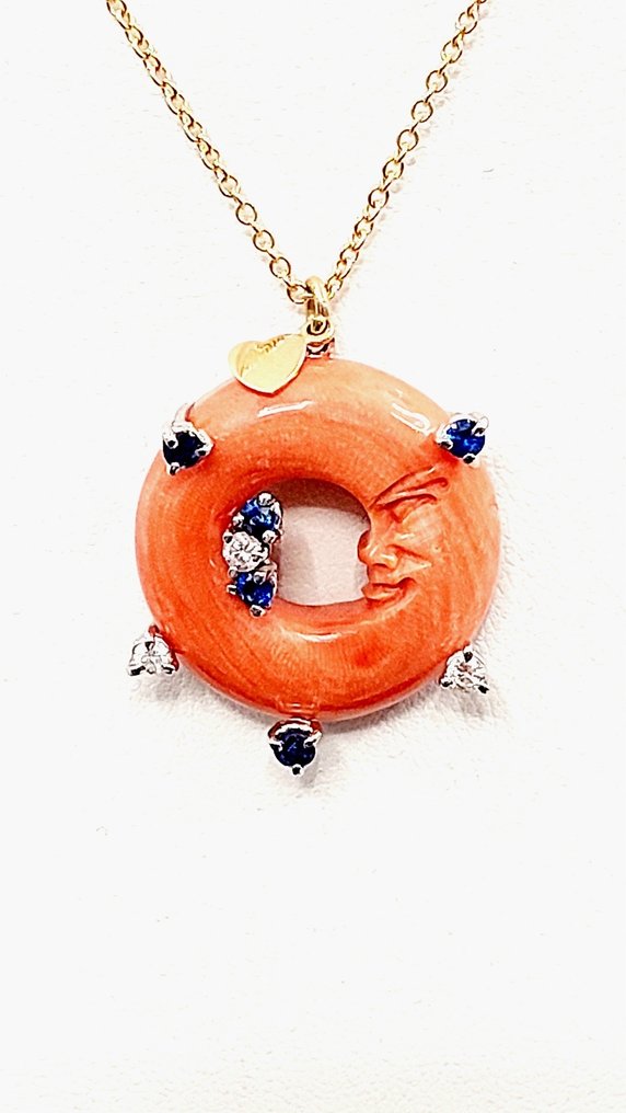 Necklace with pendant - 18 kt. White gold Coral #1.2