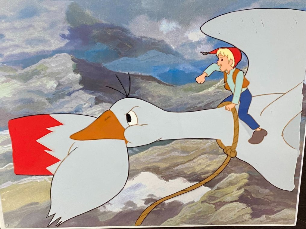 The Wonderful Adventures of Nils (1980) - 1 Cel de animación original y dibujo de Nils Holgersson, con copia de fondo #3.1