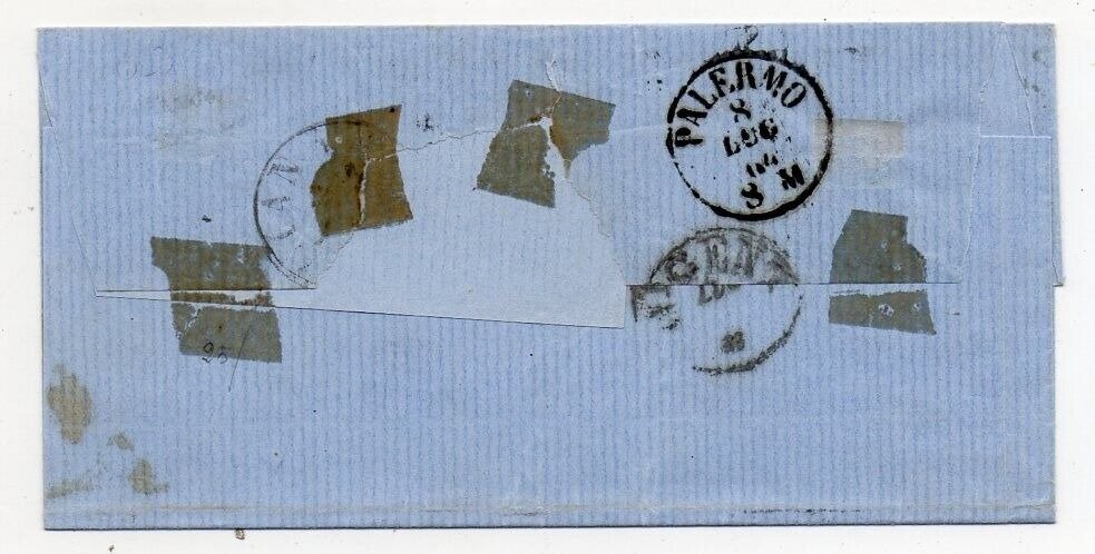 Italia Regno 1864 - lettera con 15 cent De La Rue con raro annullo a cerchio Sardo-Italiano 'Cattolica' (Sicilia) ptR1 - Sassone L18 #2.1