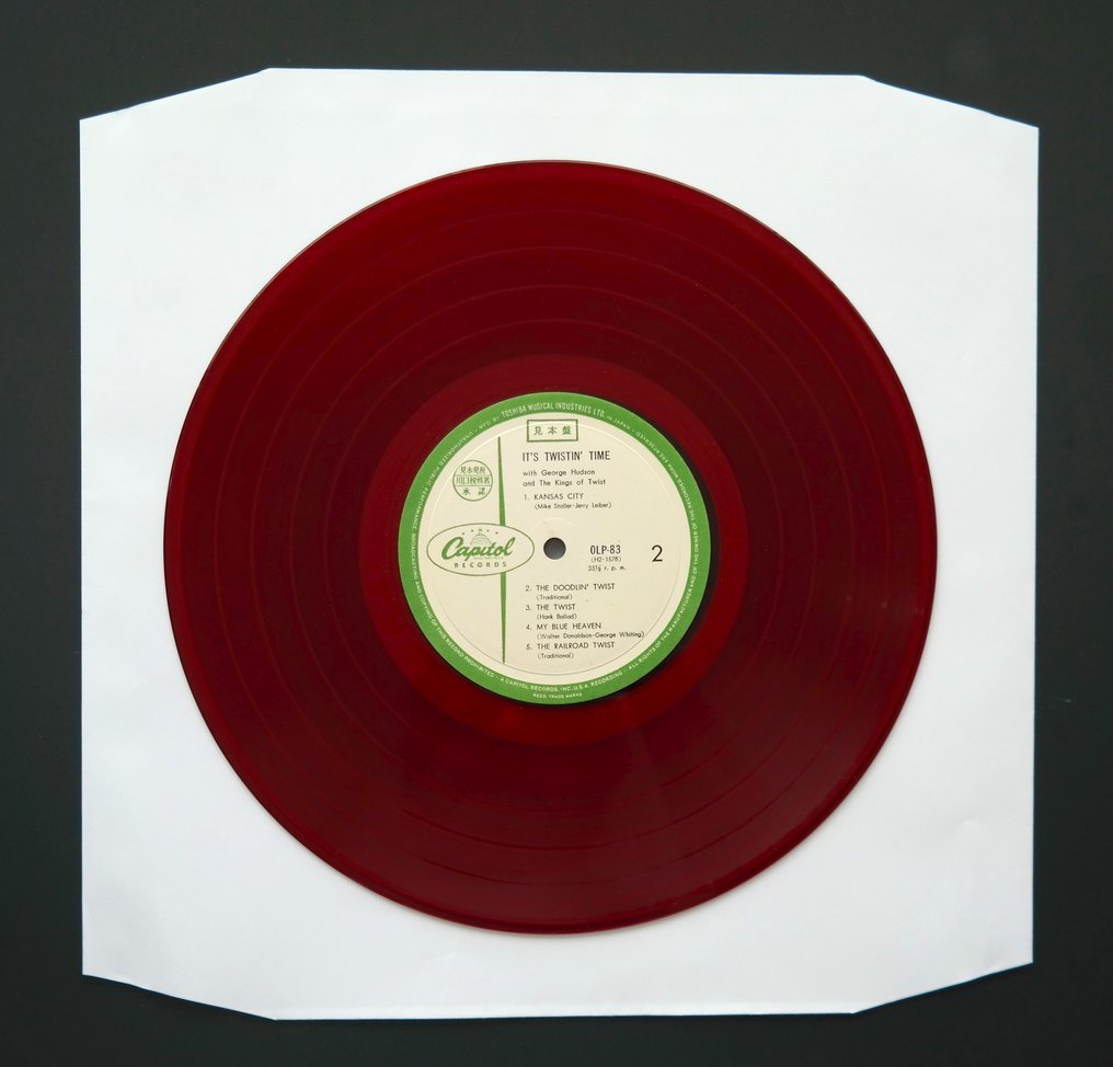 George Hudson - And The Kings Of Twist ‎– It's Twistin' Time /Red Promo Treasure (Green Capitol Label ) - 12" Maxisingel - Färgad vinyl, Promopressning - 1961 #3.2