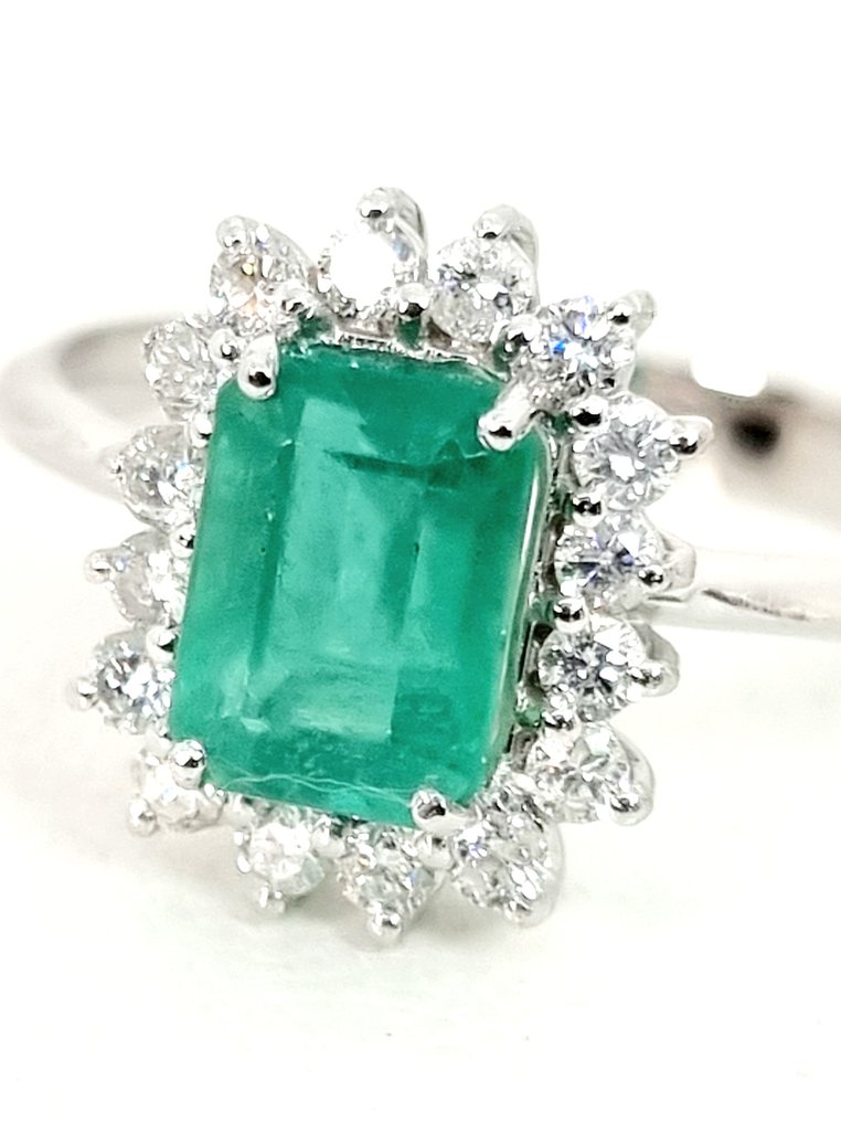 Anello - 18 carati Oro bianco Smeraldo - Diamante #2.1