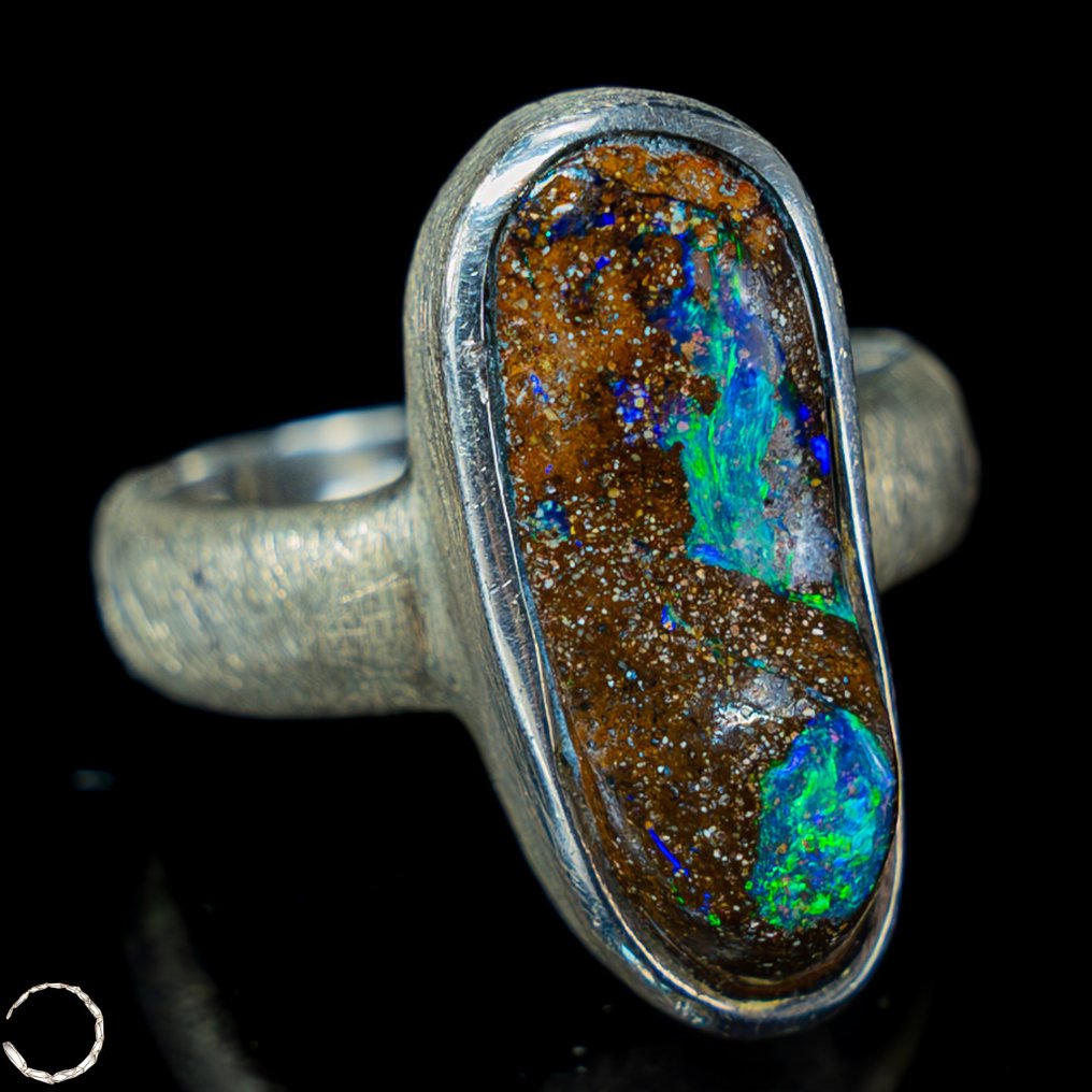 Højkvalitets Naturlig Boulder Opal 925 Sølv Ring - 55,15 ct- 7.64 g #1.2