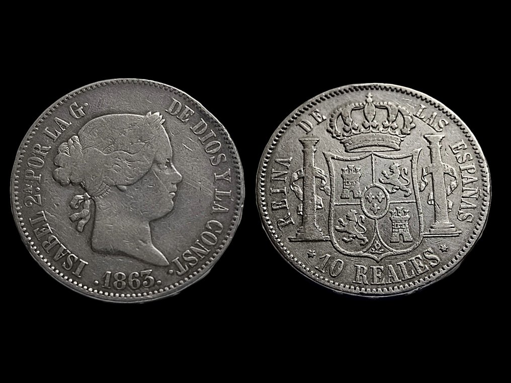西班牙. Isabel II (1833-1868). 10 Reales 1863 Madrid #2.2
