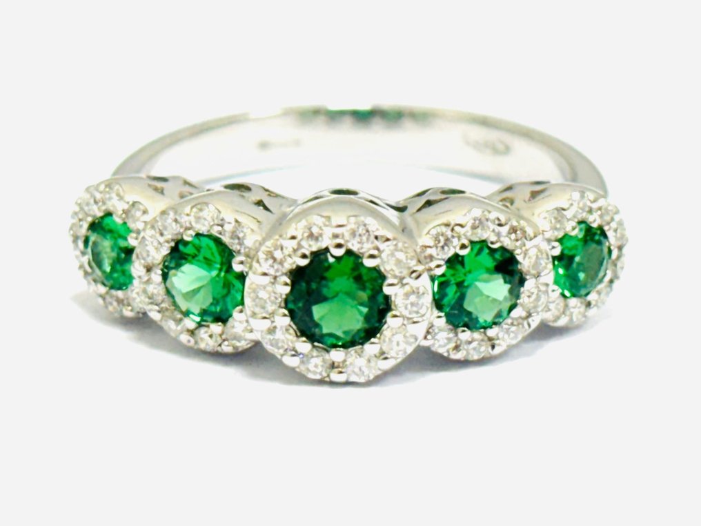 戒指 - 18K包金 白金 祖母绿 - 钻石  #2.1