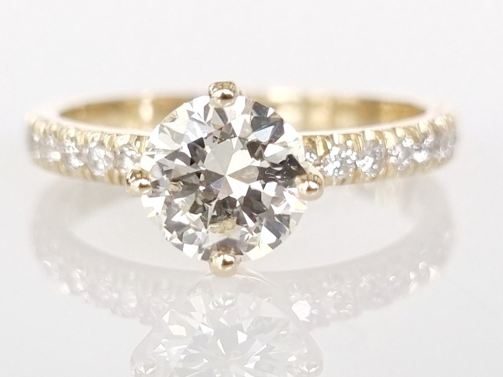 订婚戒指 - 14K包金 黄金 -  1.21ct. tw. 钻石  (天然) #1.1