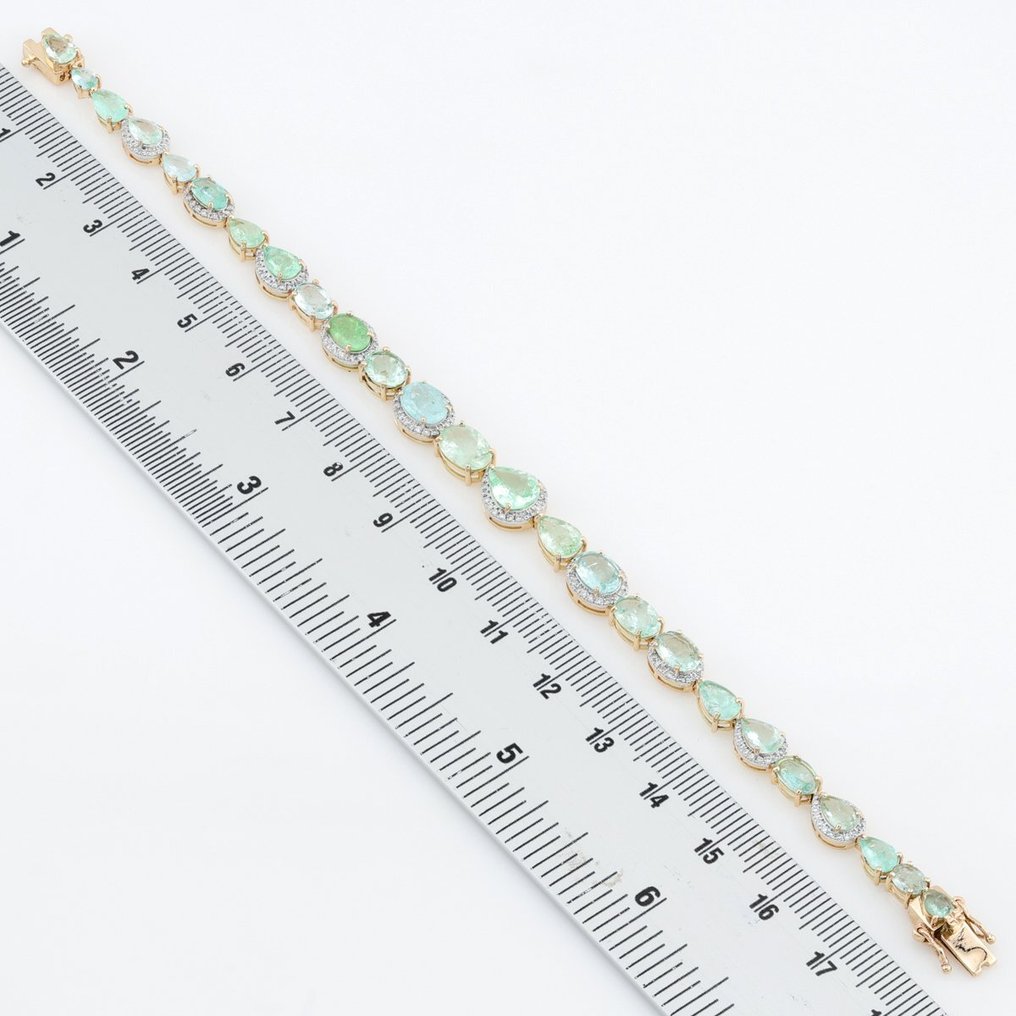 (IGI Certified) - (Neon Pariba Tourmaline) 10.11 Cts  (25) Pcs - (Diamond) 0.68 Cts (190) Pcs - 14 kt Tvåfärgad - Armband #2.1