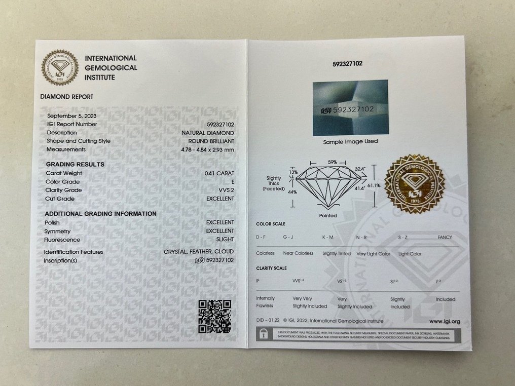1 pcs Diamant  (Natural)  - 0.41 ct - E - VVS2 - IGI (Institutul gemologic internațional) #2.2