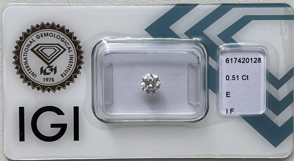 1 pcs 鑽石  (天然)  - 0.51 ct - 圓形 - E(近乎完全無色) - IF - 國際寶石學院（International Gemological Institute (IGI)） #1.1