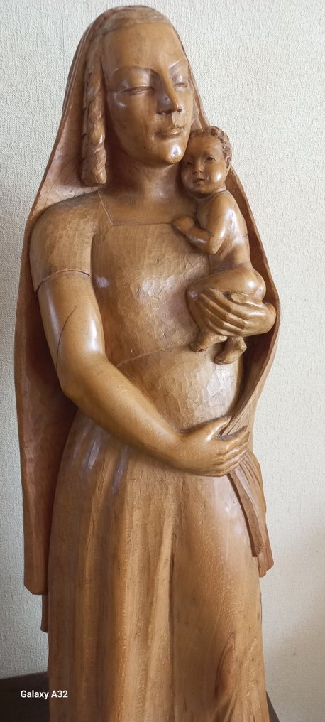 Harry van den Thillart ( Den Bosch 1915 -2009 ) - Skulptur, Madonna met Kind - 95 cm - Tre - 1946 #1.2