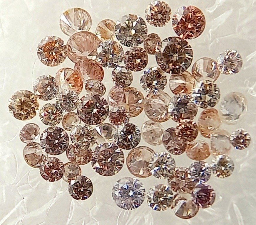 59 pcs 鑽石  (天然彩色)  - 0.67 ct - 圓形 混粉色 - I1, VS1 - Antwerp Laboratory for Gemstone Testing (ALGT) #1.1