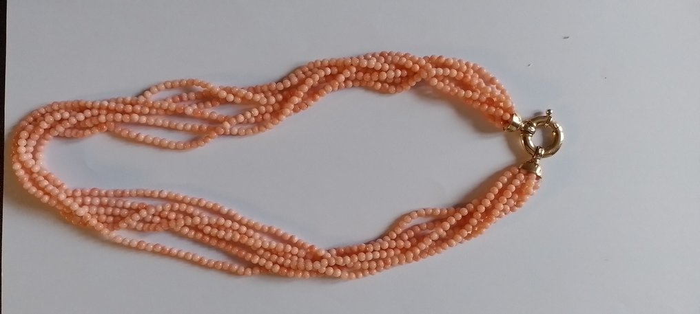 貼頸頸鏈 - 18 克拉 黃金 - 珊瑚 #2.1