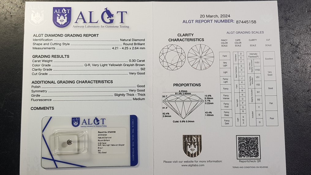 沒有保留價 - 1 pcs 鑽石  (天然)  - 0.30 ct - SI2 - Antwerp Laboratory for Gemstone Testing (ALGT) - 問題-R #3.1