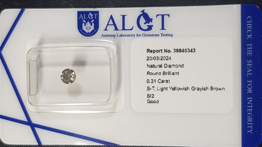 Ingen mindstepris - 1 pcs Diamant  (Natur)  - 0.31 ct - SI2 - Antwerp Laboratory for Gemstone Testing (ALGT) - S - T #1.1