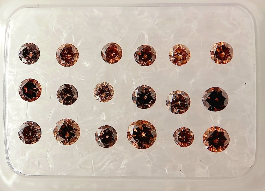 18 pcs Diamant  (Couleur naturelle)  - 0.78 ct - Fancy Orangé, Rosâtre Brun - I1, VS1 - Antwerp Laboratory for Gemstone Testing (ALGT) #1.1