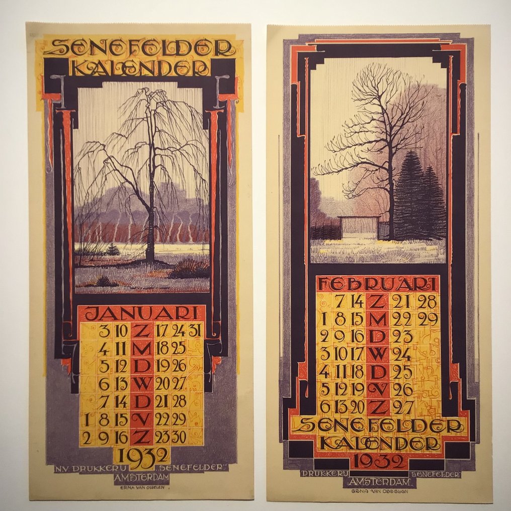 Erna van Osselen Senefelder calendar 1932 12 leaves Catawiki