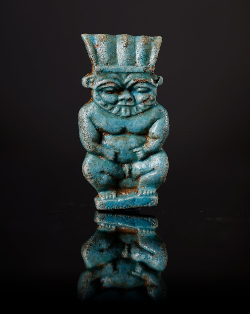 Oud-Egyptisch Faience God Bes-amulet - 7.5 cm #2.1