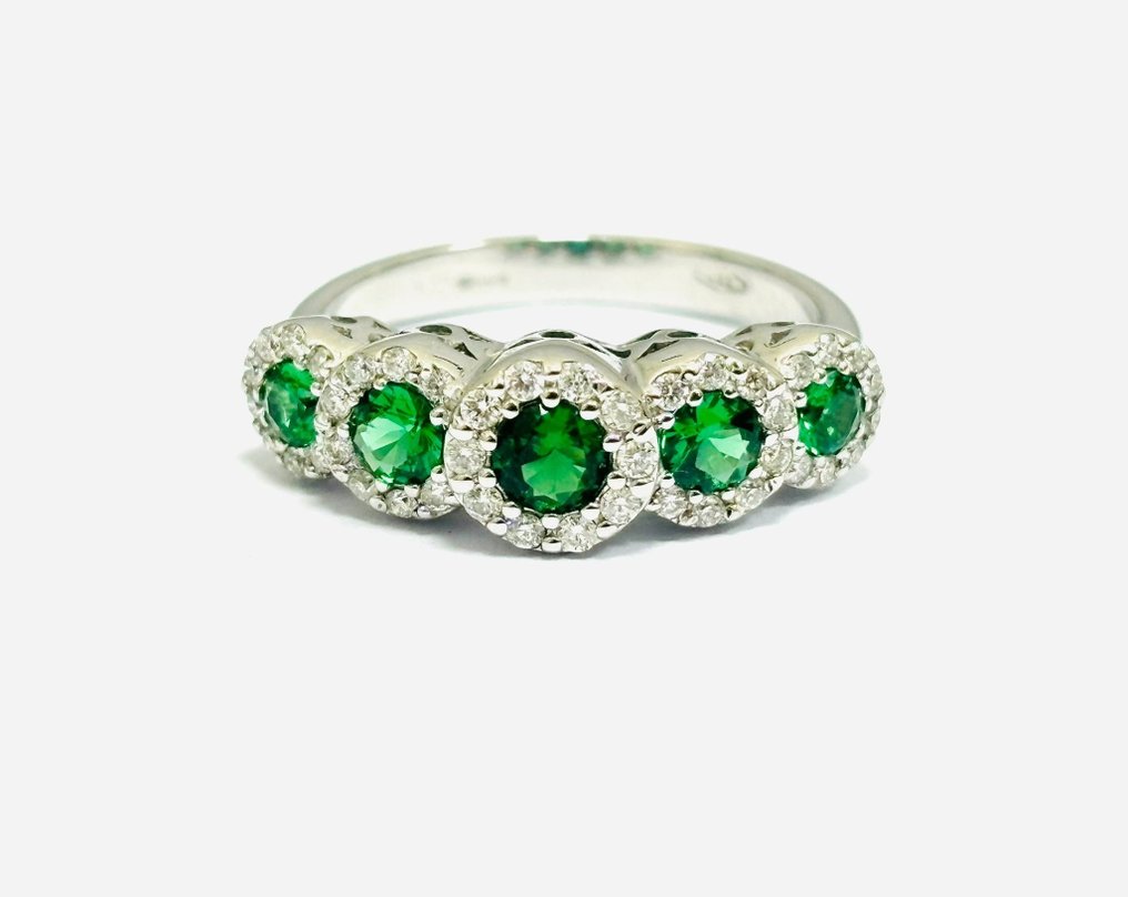 戒指 - 18K包金 白金 祖母绿 - 钻石  #1.1