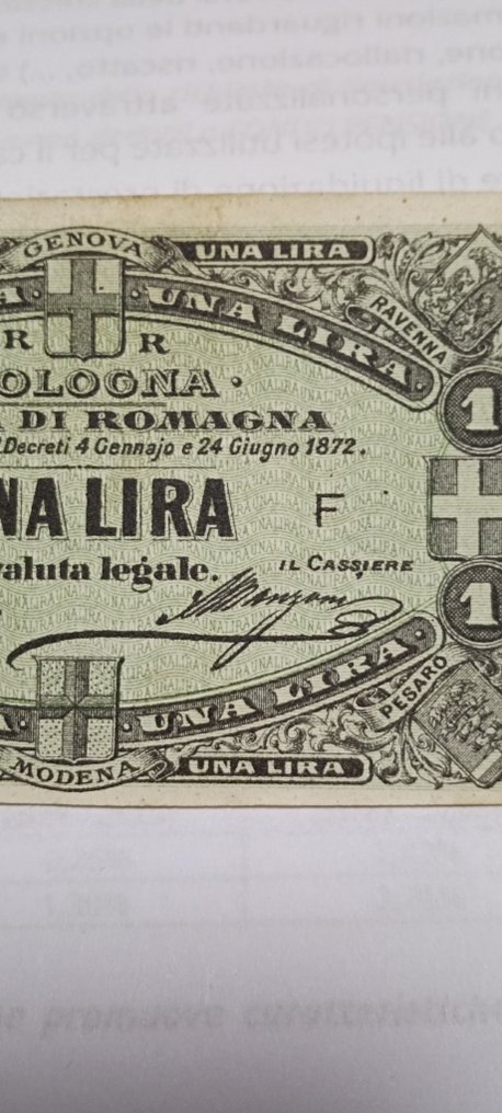 Italien. - 1 Lira 24/06/1872 Bologna Banca di Romagna - GV. Boa. 06.0710.3 #2.2