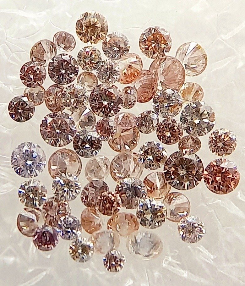 59 pcs 鑽石  (天然彩色)  - 0.67 ct - 圓形 混粉色 - I1, VS1 - Antwerp Laboratory for Gemstone Testing (ALGT) #1.2
