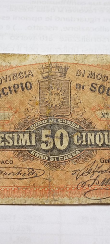 Ιταλία. - 50 centesimi Lire 1873 Soliera (Modena) - Gav. Boa. 06.0810.1 #2.2