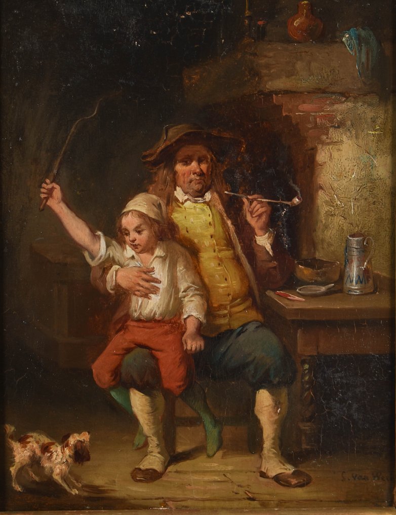 S. van Werd (XVIII) - Interior with father and daughter #1.1