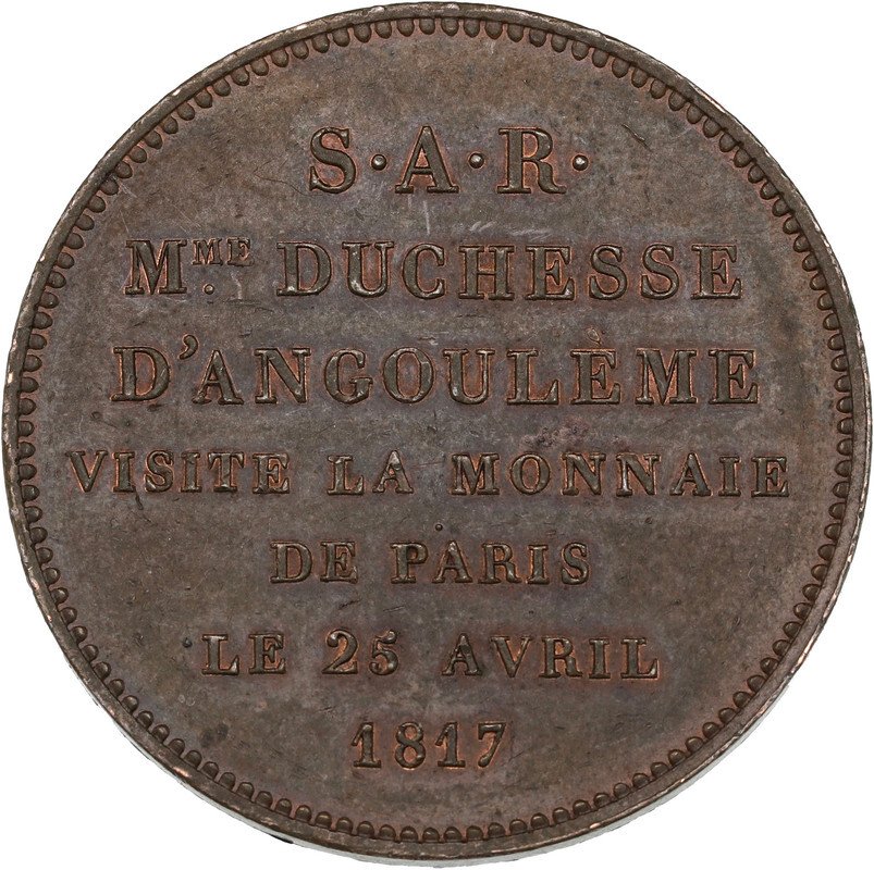 法国. 路易十八 （1814-1824）. 5 Francs (module) 1817. Visite de la Duchesse d'Angoulême #1.2